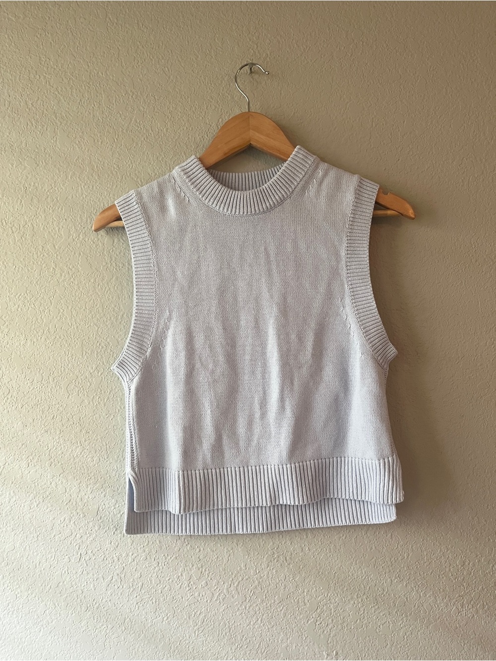 French Connection Light Blue Sleeveless Knit Split Hem Vest Blouse XS